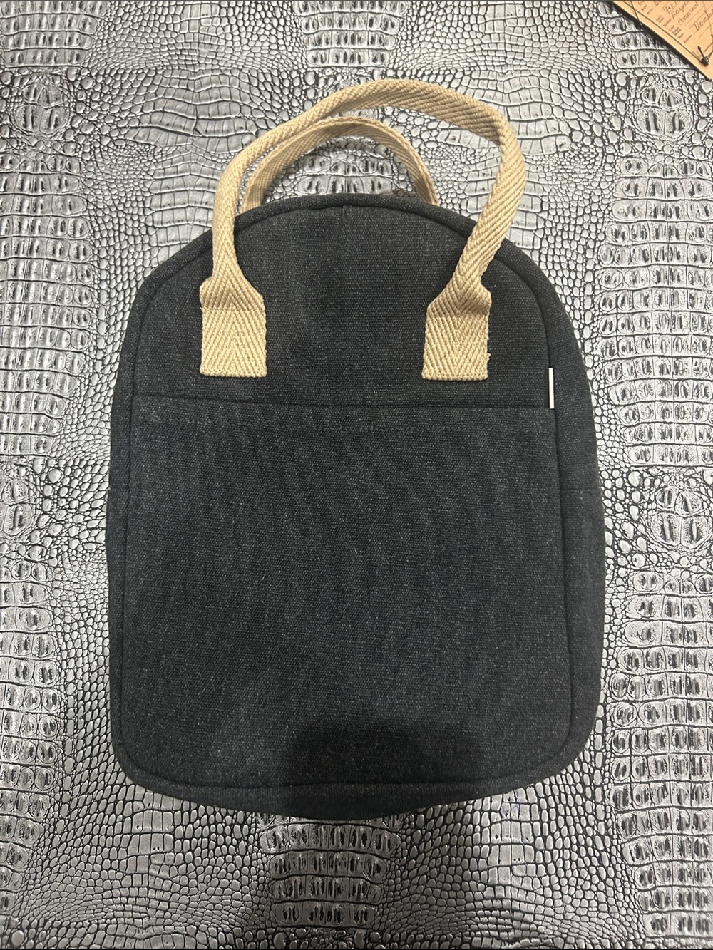 Classic Black Canvas lunch Tote with Tan Handles BRAND NEW
